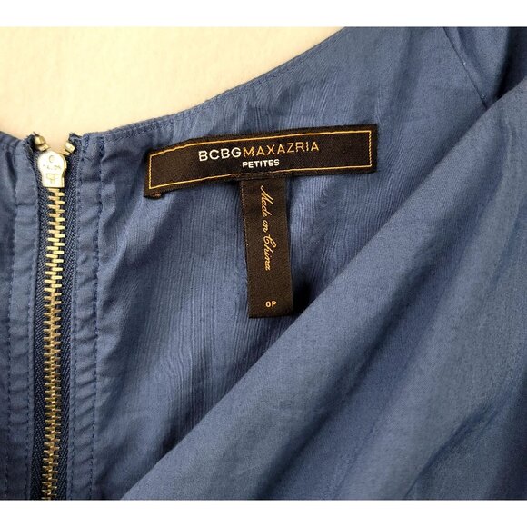 BCBG Max Azria Blue Short Sleeve Dress Eyelet Hem Back Zipper 0 Petite - Picture 2 of 10